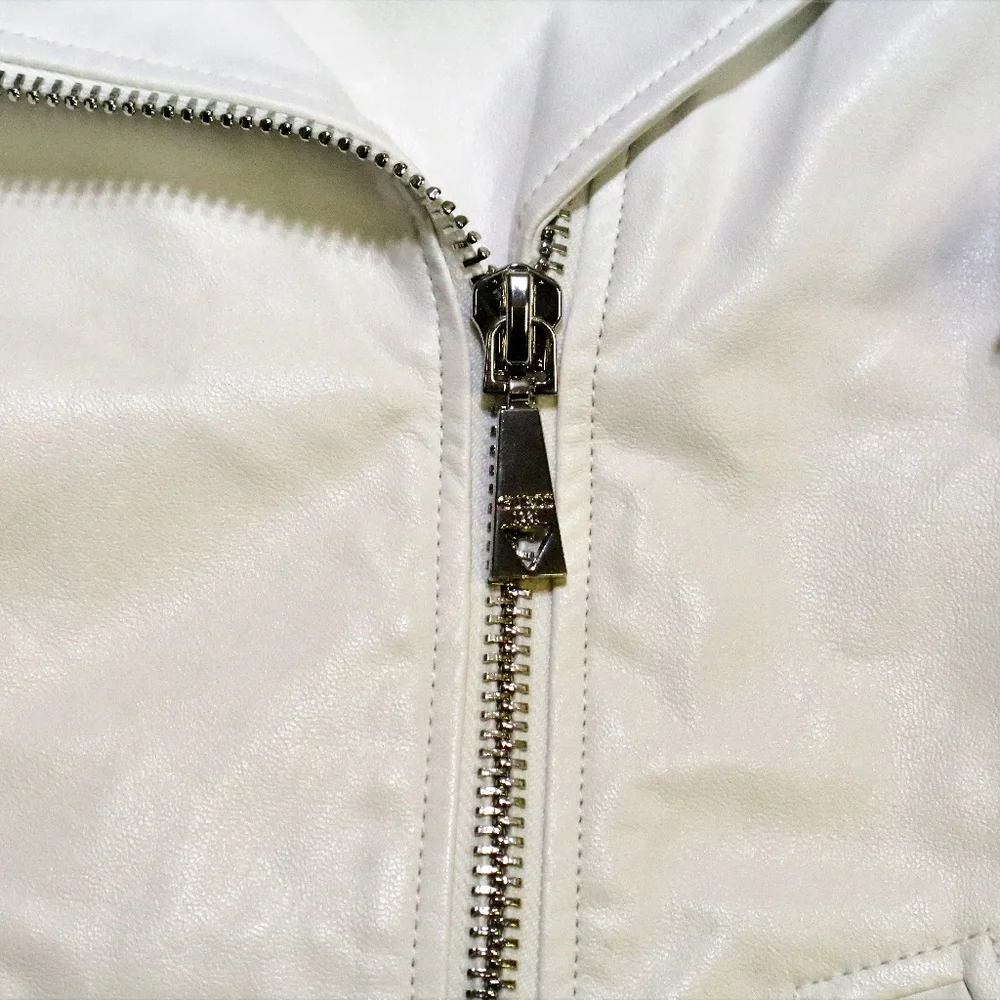 GUESS LS Hart Bright White Moto Jacket NWT Sz LG Women - Picture 6 of 8